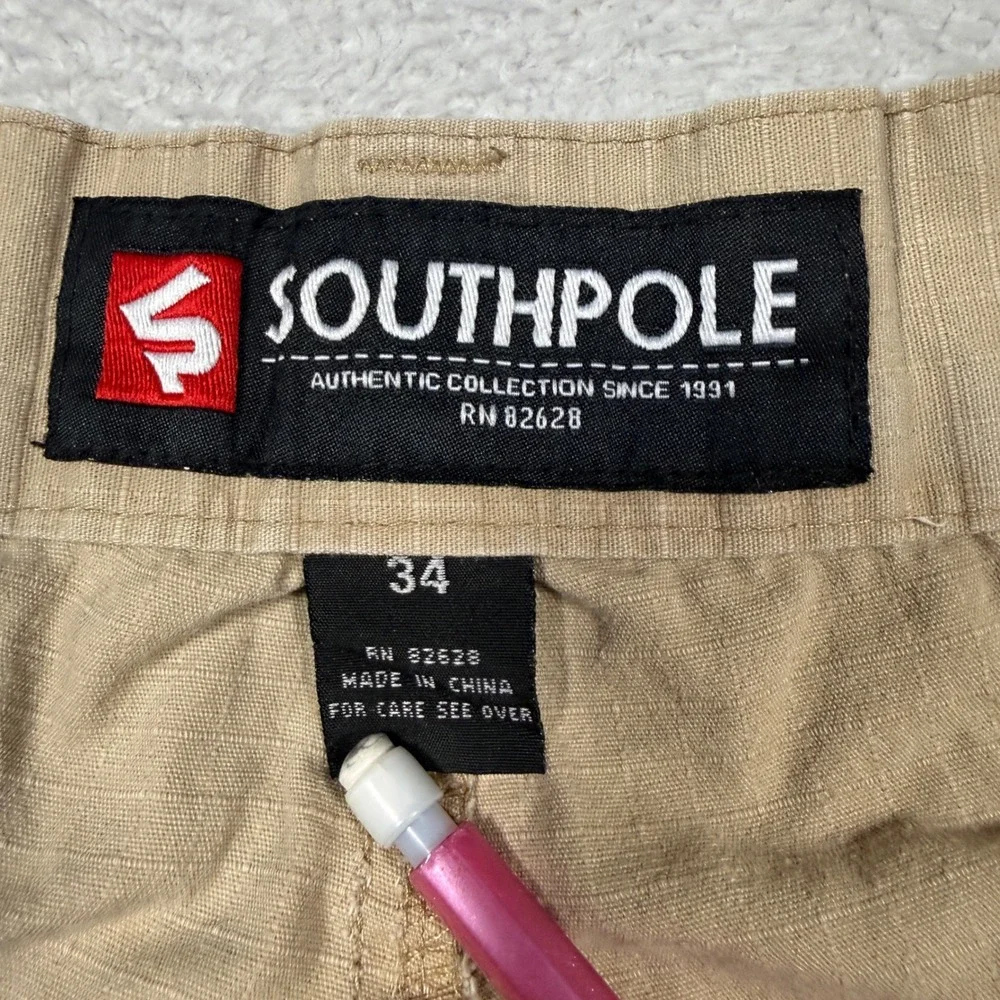 Vintage Y2K Southpole Cargo Shorts Mens‎ 34 Tan Ripstop Streetwear Baggy